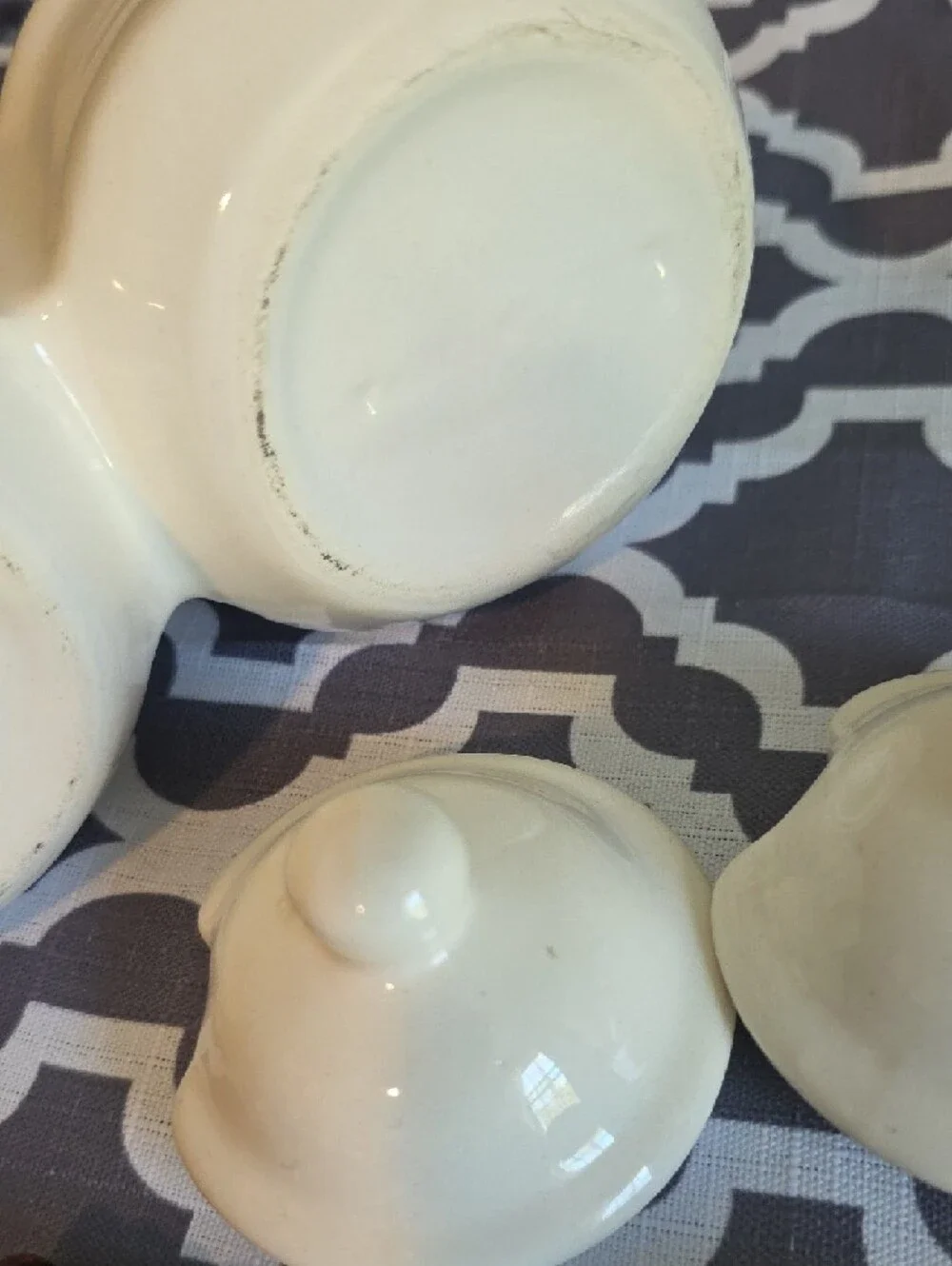 Ceramic Double Condiment Server in Cream with Wooden Spoons